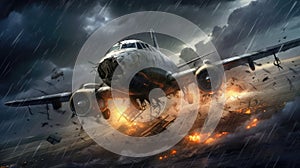 Aircraft Crashing In A Storm. Generative AI