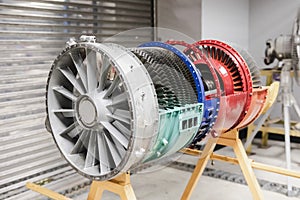 Aircraft engine bisect shows internal structure on display