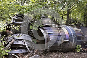 Aircraft engine parts in junkyard