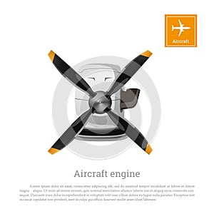 Aircraft engine in realistic style. Motor with propeller on white background