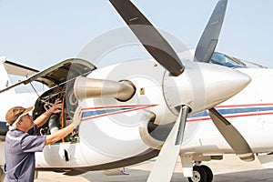 Aircraft engineer with check several befor flight