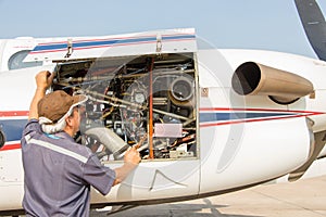 Aircraft engineer with check several befor flight