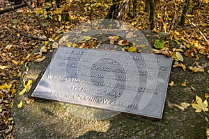 Aircraft flight 5055 crash memorial at the site of actual airplane crash of May 9, 1987 in Las Kabacki Forest in Mazovia region