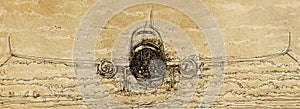 Aircraft in flight, drawing on paper. Hand drawn illustration..Vintage style. photo