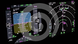 Aircraft flight instruments at night, actual aerial footage