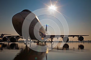 Aircraft on flooded runway