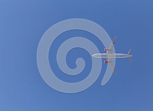 Aircraft flying in a blue sky