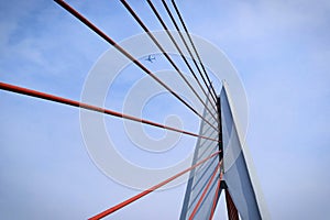 Aircraft flying over Qiansimen Bridge