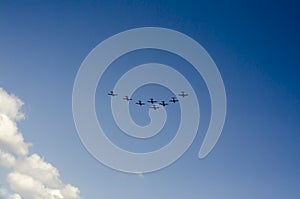 Aircraft formation, back down view