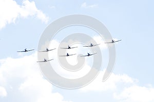 Aircraft formation, front down view