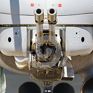 Aircraft gun installed on military helicopter