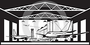 Aircraft hangar at airport