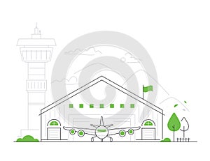 Aircraft hangar - modern line design style illustration