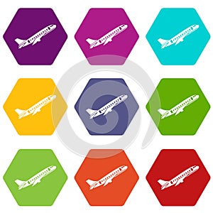 Aircraft icon set color hexahedron