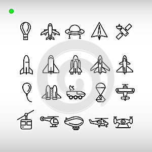 Aircraft icon set in outline style