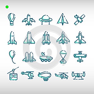 Aircraft icon set in two tone blue color style