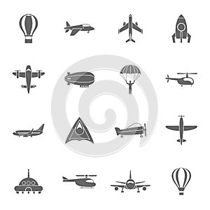 Aircraft icons set black