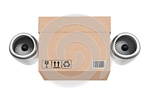 Aircraft Jet Engine with Express Delivery Box. 3d Rendering