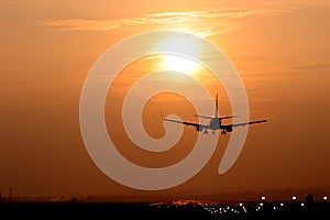 Aircraft landing at dusk