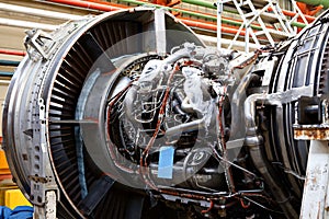 Aircraft maintenance, dismantled plane engine
