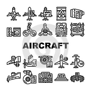 aircraft mechanic aviation icons set vector