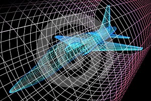Simulation of aircraft in wind tunnel photo