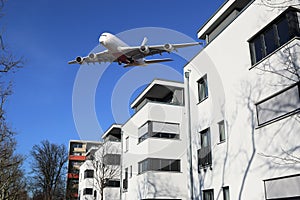 Aircraft noise and commercial wide-body aircraft over houses