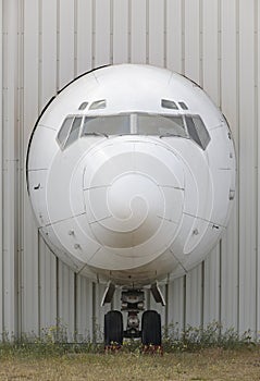 Aircraft nose in an industrial plant facade