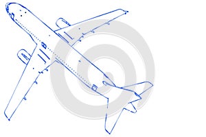 Aircraft painted on white with a bluish calligraphy pen.