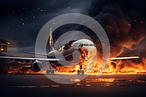 Aircraft passenger crashed caught fire at airport following an explosion