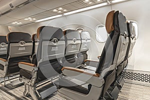 Aircraft passenger seats row chair economy class in cabin air plane