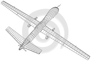 Aircraft. Predator military drone. The layers of visible and invisible lines are separated