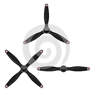 Aircraft Propeller Group with Two Blade, Three Blade and Four Blade Propellers, Isolated Vector Illustration