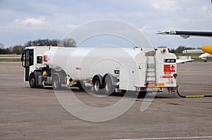 Re-fuelling petrol tanker. photo