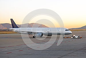 Aircraft on the runway in airport.