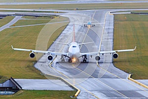 Aircraft taxiing on taxiway