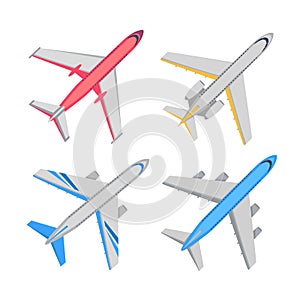 Aircraft Top View Vector Illustrations Set