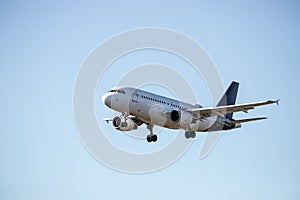 Airplane arrival at the airport. Travel by air, transportation photo