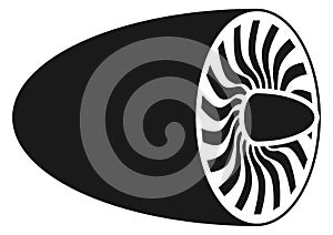 Aircraft turbine icon. Rotating engine black blades