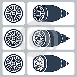 Aircraft turbines icon set