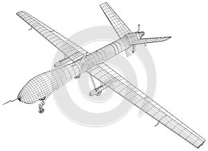Aircraft. Vector rendering of 3d. Predator military drone. The layers of visible and invisible lines are separated. Wire