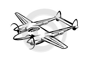 Aircraft war world 2 illustration in monochrome design