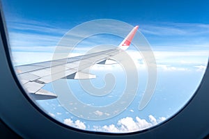 Aircraft Wing Look at view with cloud sky