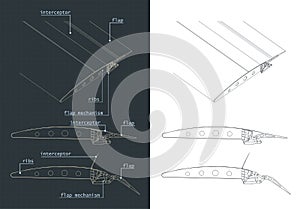 Aircraft Wing Structure and Flaps Systems Blueprints