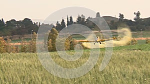 Aircraft. Yellow agriculture aircraft , crop duster with sound
