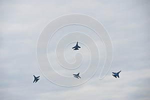 Aircrafts in the sky on the aviashow