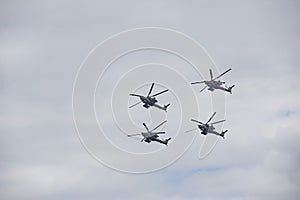 Aircrafts in the sky on the aviashow