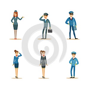 Aircrew or Flight Crew as Personnel from Aircraft Board Vector Set