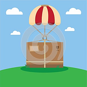 Airdrop package delivery in flat illustration vector