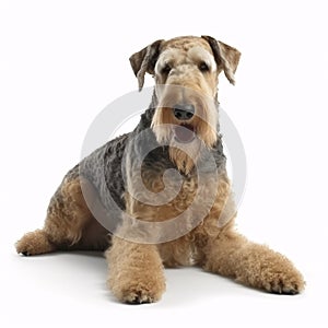 Airedale Terrier breed dog isolated on white background